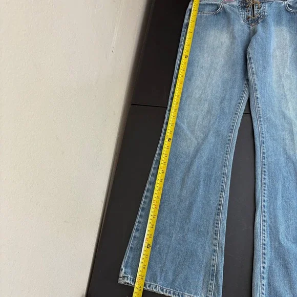 Y2K Hollister Boot Cut Flare Jeans Womens 8R Lace Up Fly Floral Embroidered RARE - Picture 16 of 16